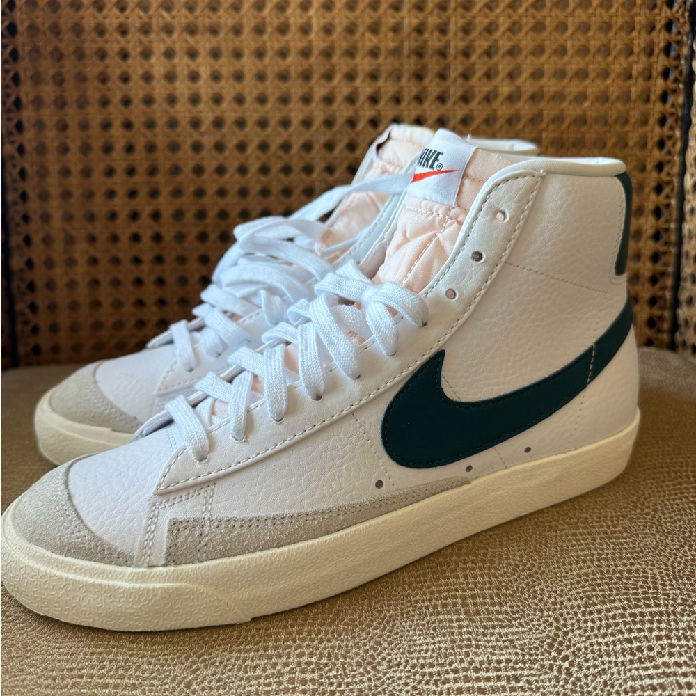 Nike Blazers Mid White and Teal High-Top Sneakers